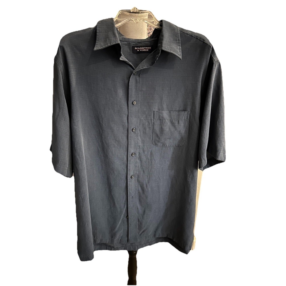 Roundtree & Yorke Men's S/S ‎ Button Front Shirt Modal Blend Tall XLT Navy Blue
